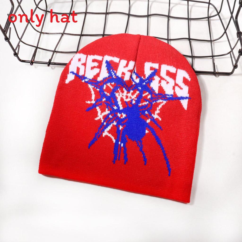 

Модные узоры пауков и букв в повседневных теплых вязаных шапках осень для красный