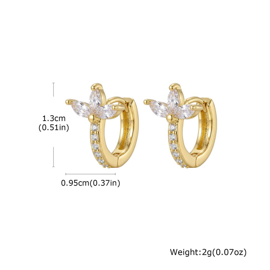 Gold Color Sparkling Crystal Zircon Hoop Earrings, CZ Flower Women's Cubic Zirconia Huggie Earrings Wedding Jewelry