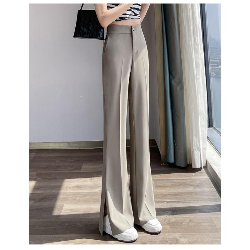 

Тонкие летние прямые брюки с высокой талией и разрезами по бокам XXL