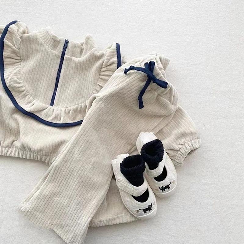 Girl Clothing Set Korean Autumn Corduroy Girl's Suit Sweater Pants Fashionable Small Fragrance Girl's Two Piece Set