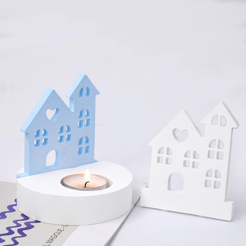 DIY Heart House Candlestick Silicone Mold Window Houses Tea Light Candle Holder Craft Gift Making Resin Gypsum Molds Home Decor