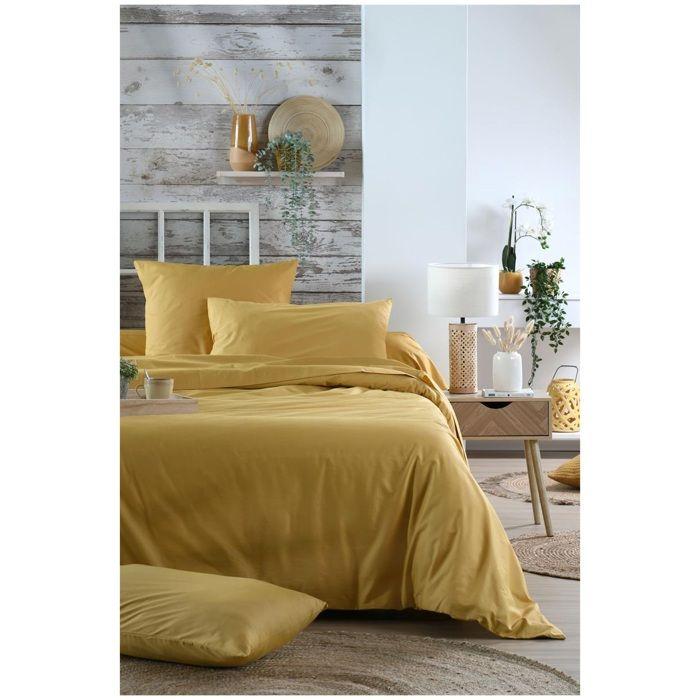 1 Taie d'oreiller percale de coton uni 50 x 70 cm Elysee moutarde