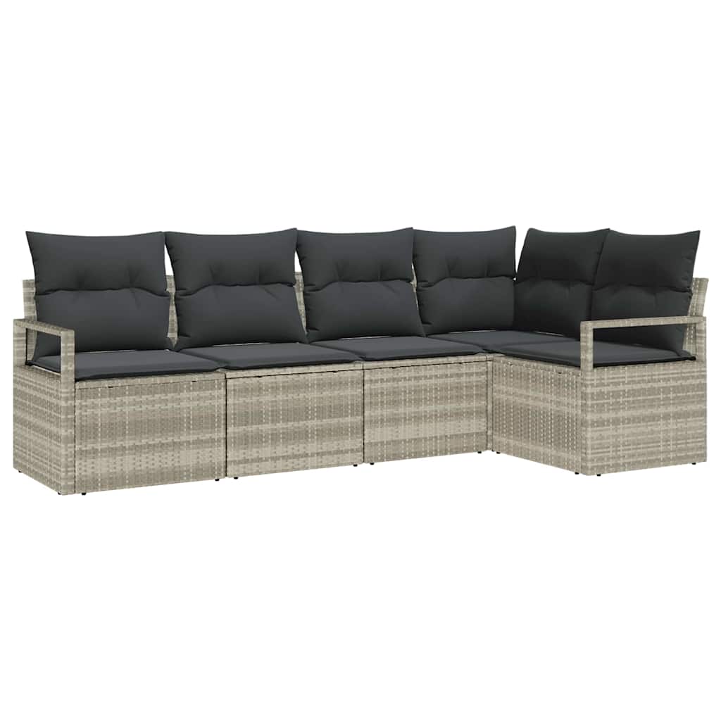 5 Piece Sofa Set with Cushions Light Grey Poly Rattan