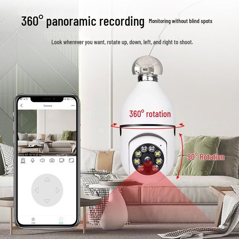 E27 Smart Bulb Camera: 3MP Wireless HD with 5G Dual-band, Panoramic View, and Smart Alarm.