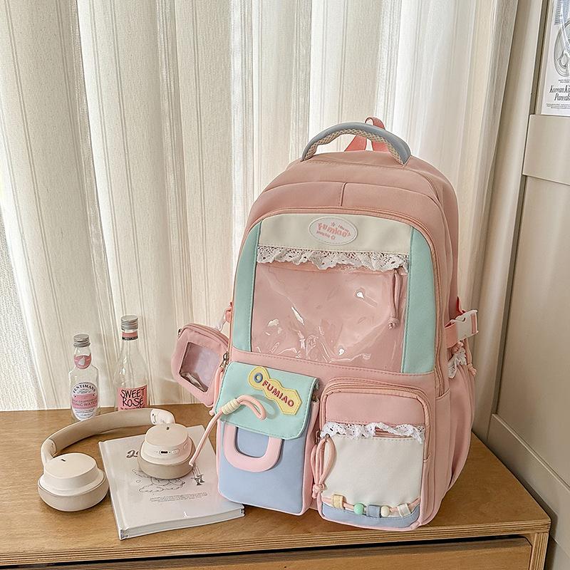 New Japanese High Value Ins Pain Pack Junior and Senior High School Students' Backpacks  Cute Contrast Color Large Capacity Backpacks.