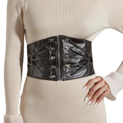 Gotischer Einfarbiger Aufklappbarer Damen-Taillenkorsett Breiter Kunstleder-Gürtel Damenmode Schlankmachendes Taillenband Elastische Korsetts