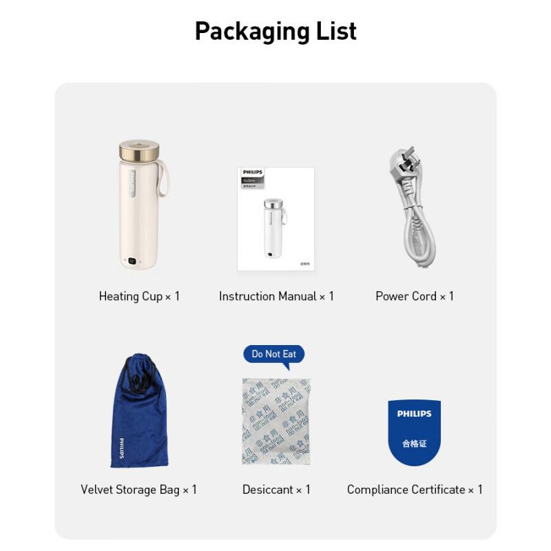 Philips Tragbarer Heizbecher 380ml 5 Einstellbare Temperaturstufen 8-Stunden Vakuumisolierung 12-Stunden Konstante Temperatur