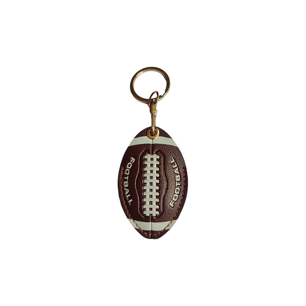 Football Pendant Leather Access Card Holder Keychain - Creative Small Gift and Backpack Accessory
