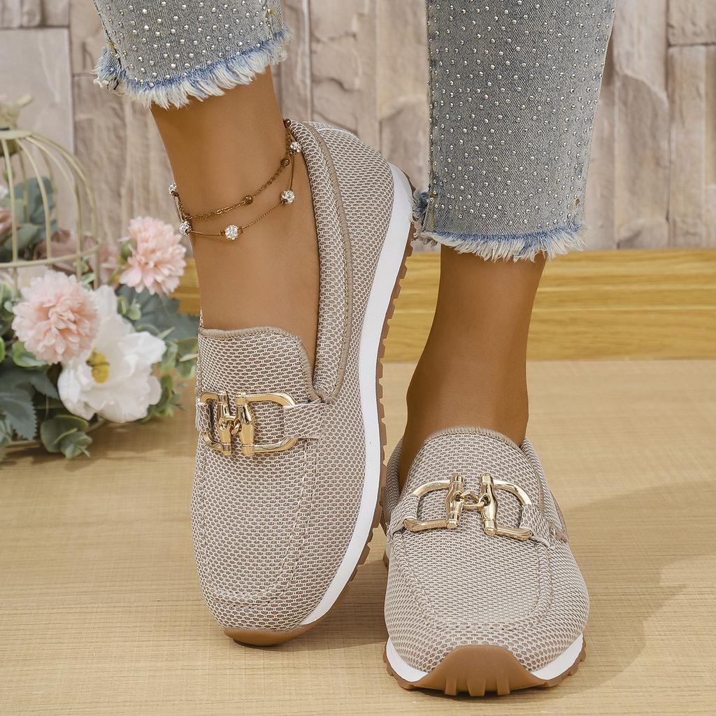 Round Head Metal Buckle Flat Bottom Comfort Casual Shoes Woman Soft Bottom Anti Slip Work Shoes Thick Bottom Slip-on Sneakers