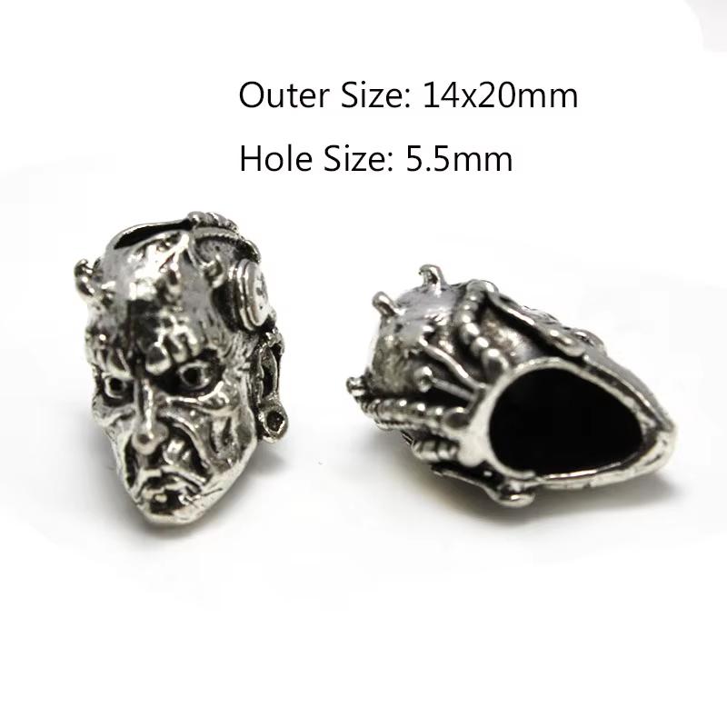 2 Stück Totenkopf Krieger Helm Abstandshalter Perlen Anhänger Haarzopf Dreadlock Bartperlen Paracord Seil Messerperlen für Armband DIY Schmuck