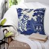 Blaue Weidenmuster Untersetzer Quadratische Kissenhülle Kissenbezug Polyester Kissen Dekoration Komfort Wurfkissen für Zuhause Schlafzimmer