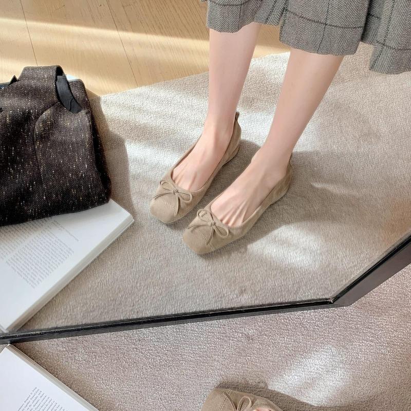 Sheepskin Temperament Square Head Shallow Mouth Bow Small Thick Heel Versatile Leopard Print Shoes Super Soft Single Shoes Women