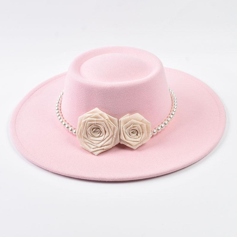 French Style Fedora Hat for Women 9.5CM Wide Brim Wool Bowler Elegant Fashion Formal Wedding Decorate Church Cap