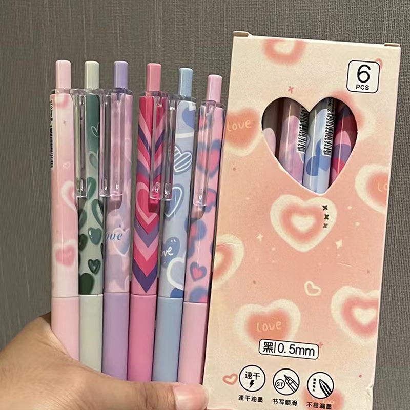 6 bolígrafos de gel Kawaii Rose de escritura suave, creativos, de secado rápido, de presión neutra, papelería estética, suministros de oficina