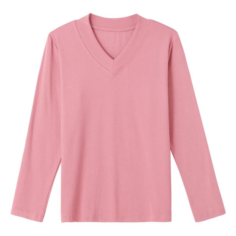 Nové korejské tričko s dlouhým rukávem a výstřihem do V pro ženy, slim spodní díl, jarní top pro dámy