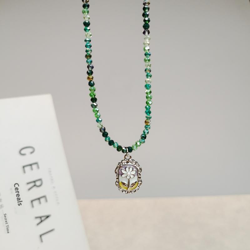 Böhmische Kristallperlenkette Frisch Vielseitig Regenbogenfarben Blume Anhänger Schlüsselbein Kette Süß Teenager Stil Schmuck