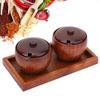 1 Set Matching Mini Spice Spoon Storage Jar Wood Organizer Set Restaurant Condiment