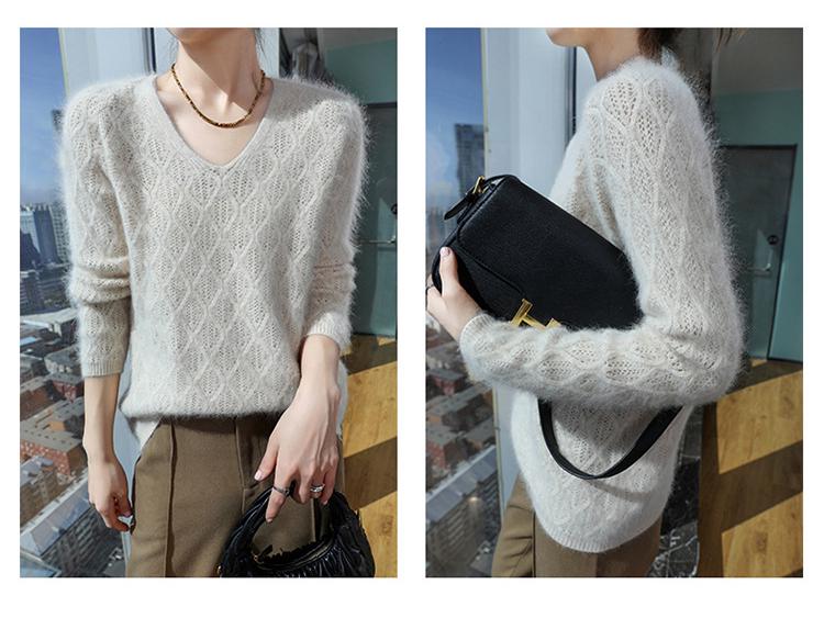 2025 A/W Women's V-Neck Mink Cashmere Loose Knit Pullover Sweater