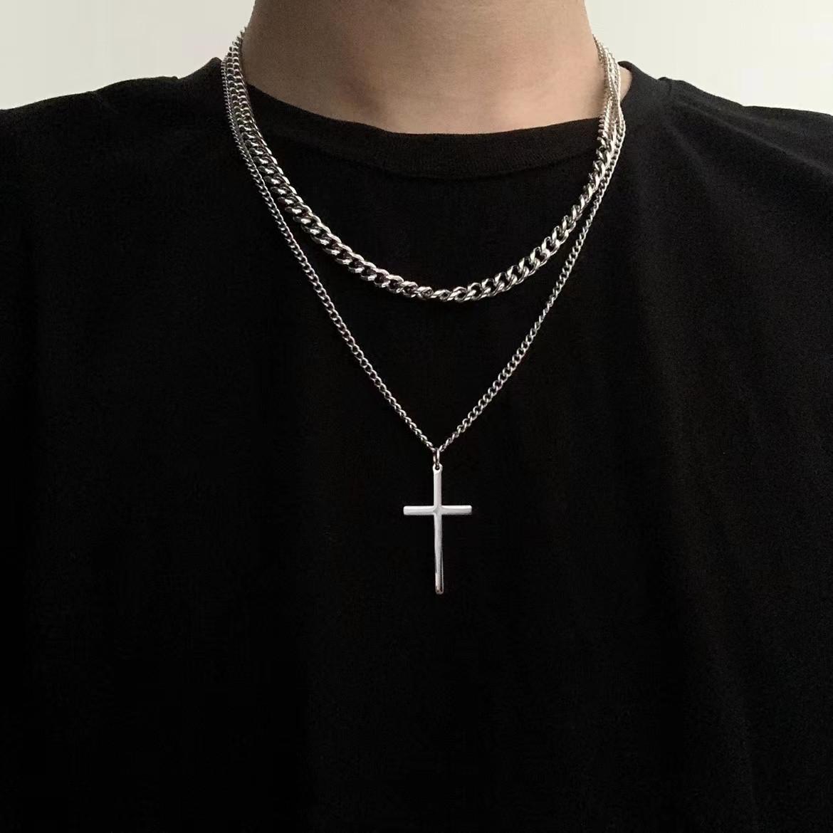 Double Cross Necklace Men s Trendy Dance Hip Hop Women s Personality Versatile Sweater Accessories