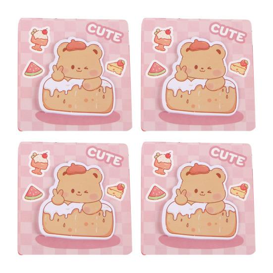 

4Pcs Sticky Paper Cute Special-Shaped Cartoon Design Self Adhesive Note Pads Stable Stickiness Thickened Ink-Proof Paper Compact Portable for School E