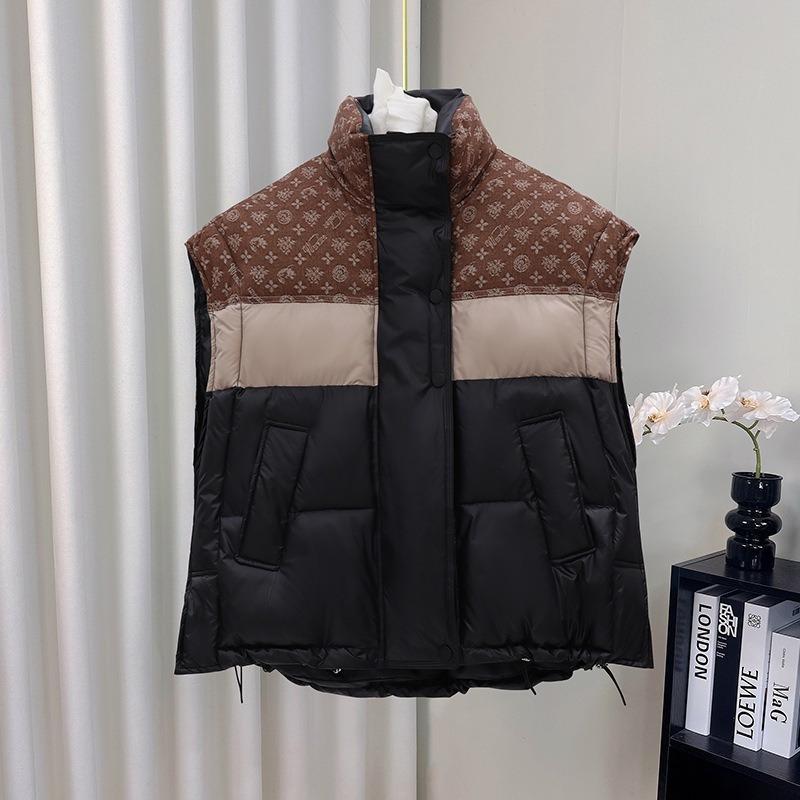 Down cotton vest women's new splicing thickened thermal cotton vest stand-up collar wear cotton vest vest jacket