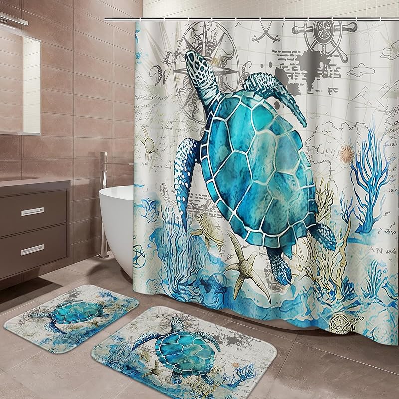Arttown Black Bathroom Set with Shower Curtain and Rugs and Accessories, Diamond Glitter Get Naked Shower Curtain Set, Lips Black Red Bathroom Decor Nautical Turtle
