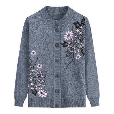 Print Middle Aged Elderly Mother's Spring Autumn Long Sleeve Sweater Women Knitted Bottoming Shirt Grandma Cardigan Mujer