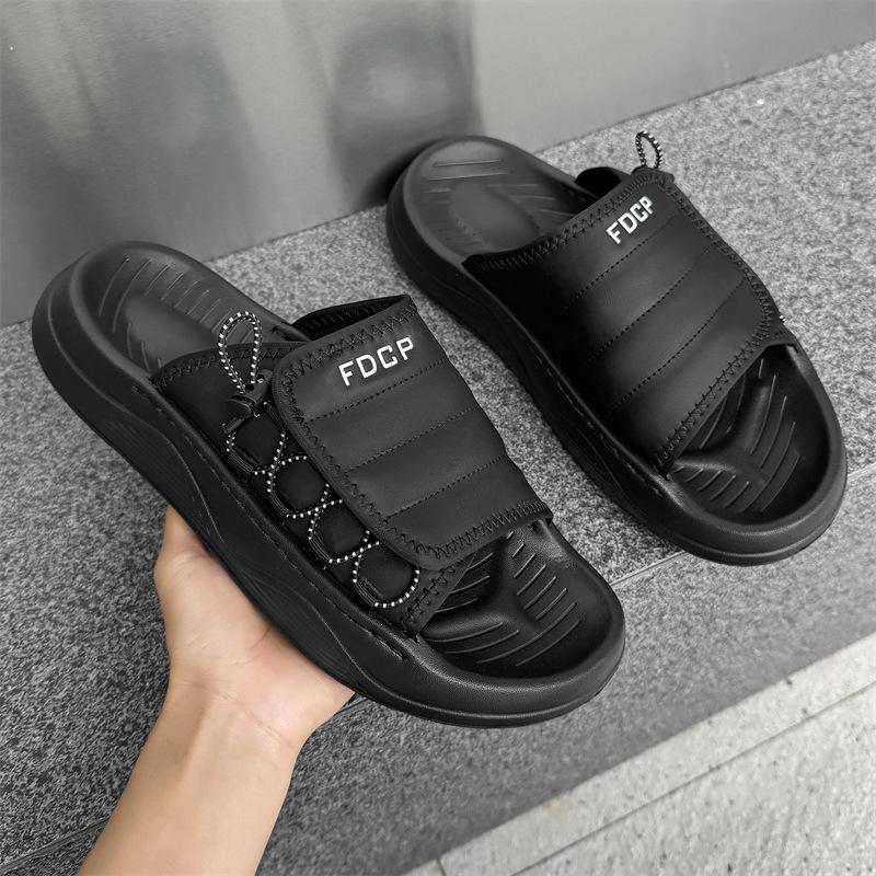 Summer Men's Fashion One-word Beach Sports Casual Non-slip Breathable Sandals 371286 white-J