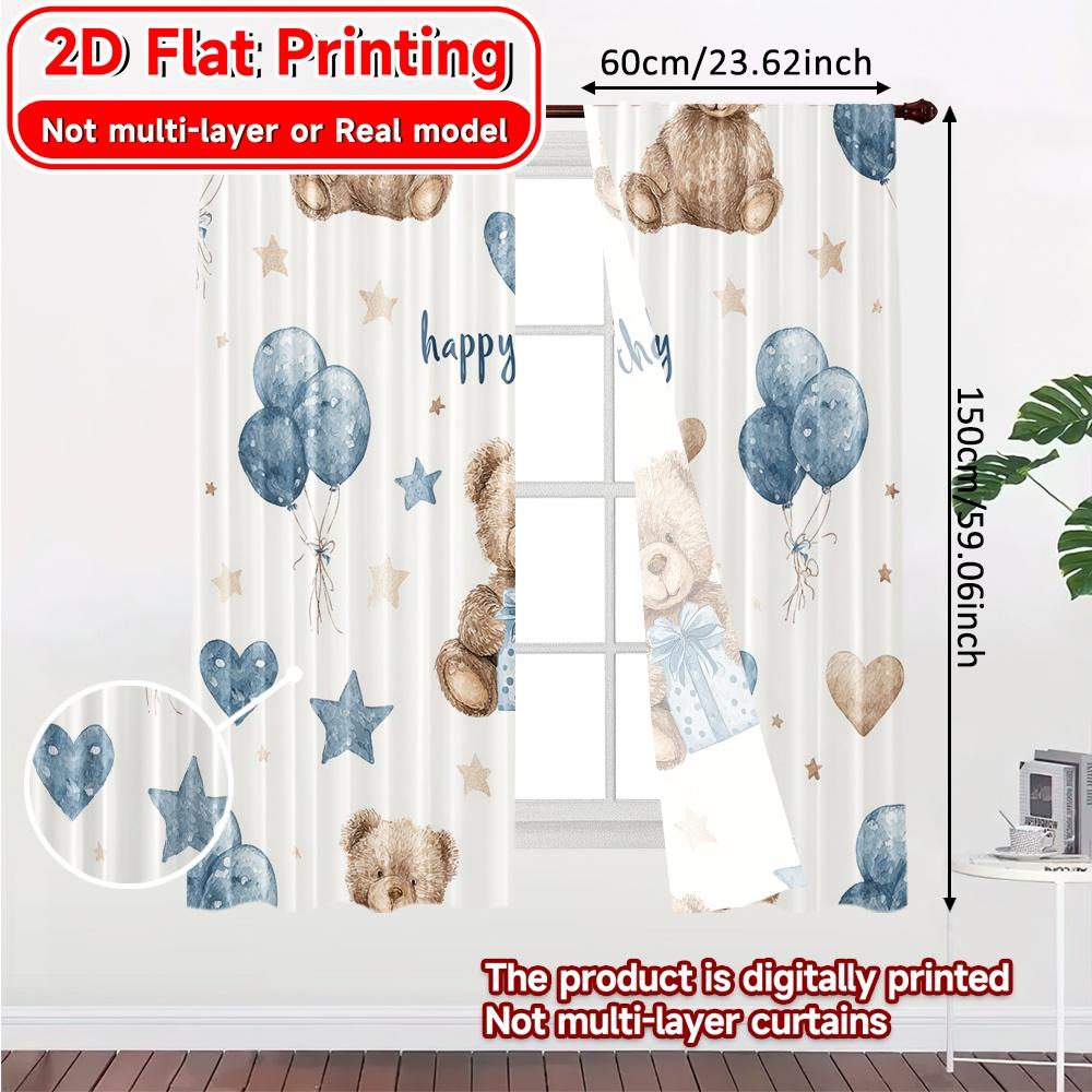 2D Flat Printing  2pcs Birthday Bear Fest Popular Window Curtain Versatile 100% Polyester Curtains Decorations For Home Ldeal for