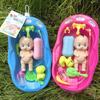 Kid Realistic Reborn Doll Bath Toys Newborn Doll Bath Set with Bathtub Shower Accessories Soap Duck Bottle Pretend Play Game