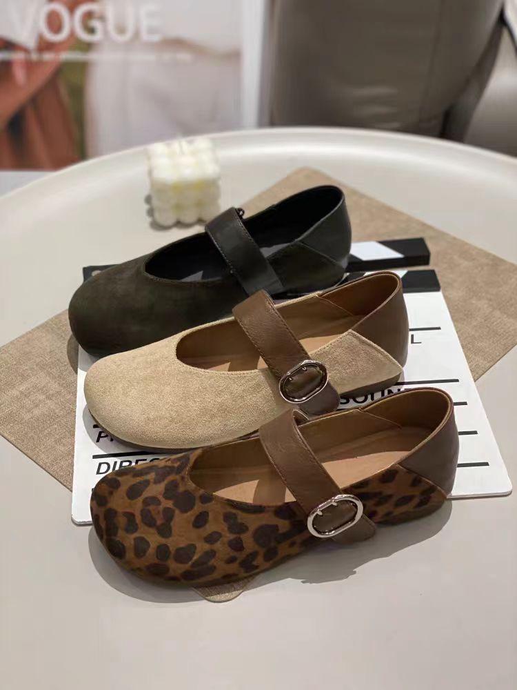 2025 Autumn Leopard Print Soft Leather Mary Janes: Comfortable, Versatile, Retro Low-Cut Shoes for Women
