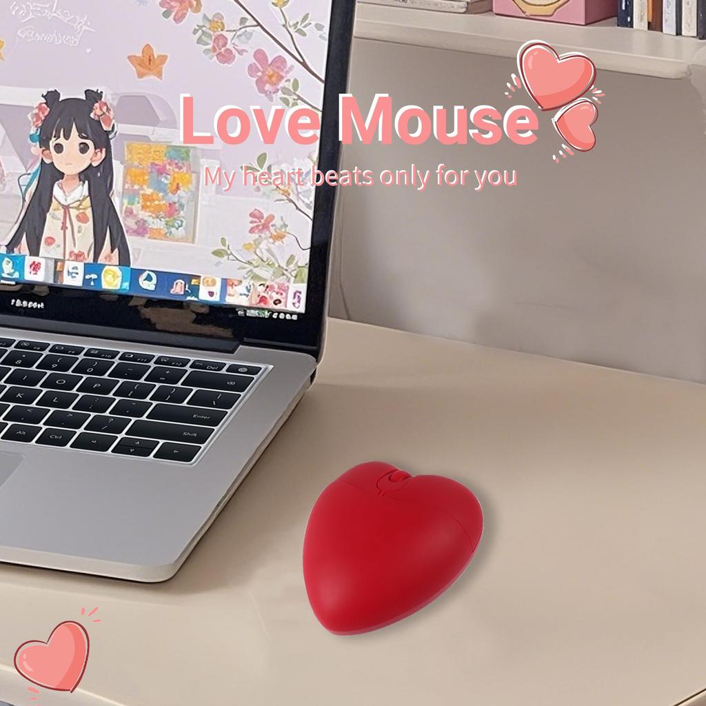 Cute Heart-Shaped Bluetooth Wireless Mouse, 2.4GHz and USB Compatible, Compact, Lightweight, Portable for Women and Kids, Compatible with iOS,
