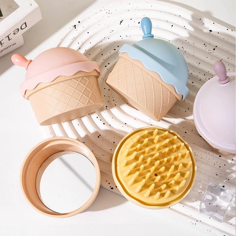 Ice Cream Mirror Shampoo Brush Cute Home Mirror Scalp Cleaning Hairdressing Comb Portable Comb
