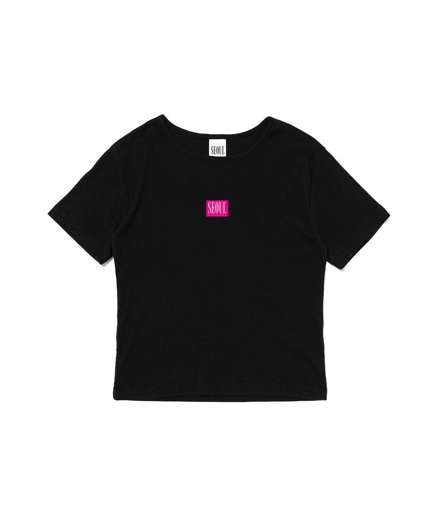 SEOUL APPAREL Box Logo Crop Short Sleeve T-Shirt (Black)