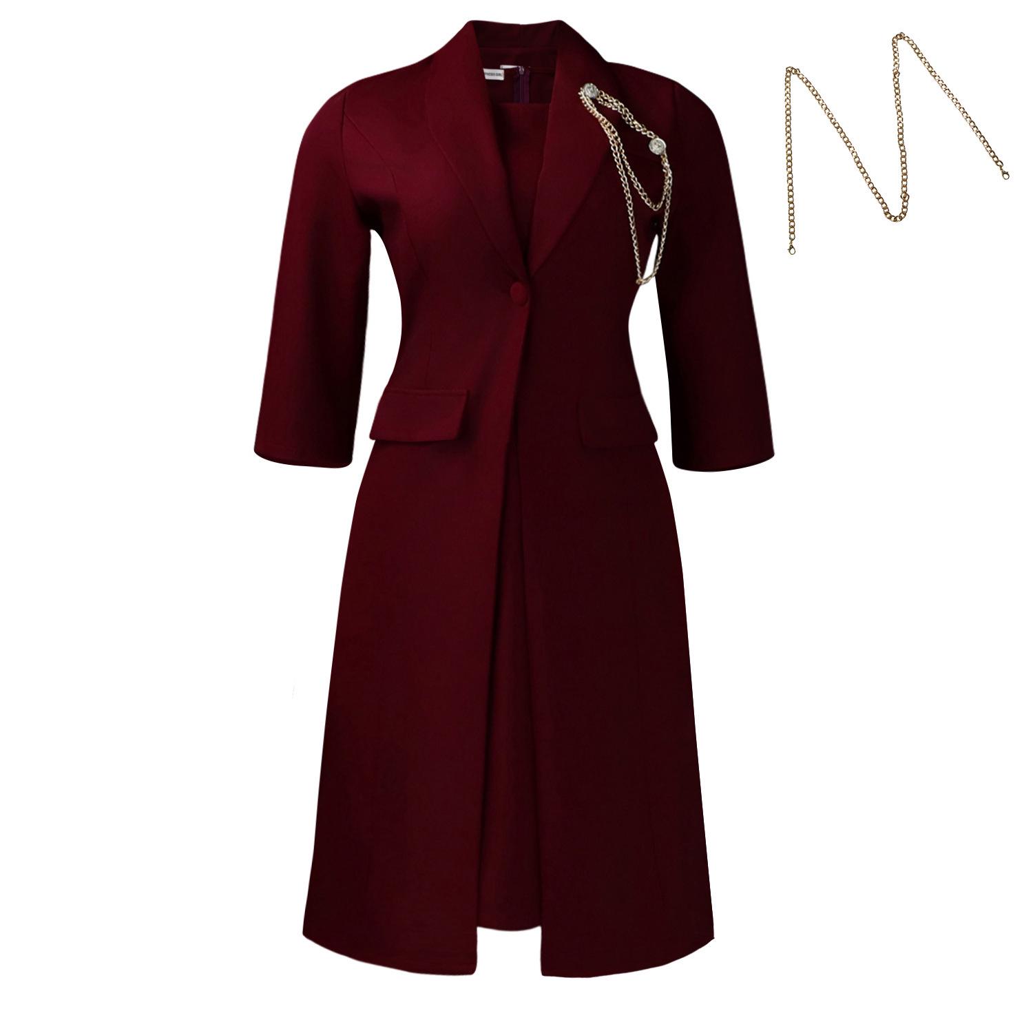 

D610 Winter Fashion Strappy Dress & Large Lapel Suit Collar Jacket Two-Piece Set Large