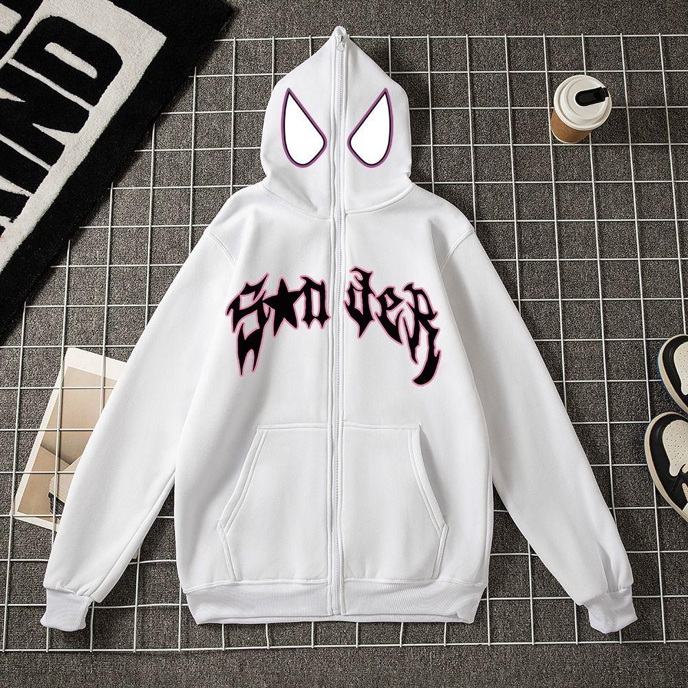 Zip Up Spider Print Hoodies Oversized Sweatshirt Coat Fashion Men Streetwear Hoodies  Female