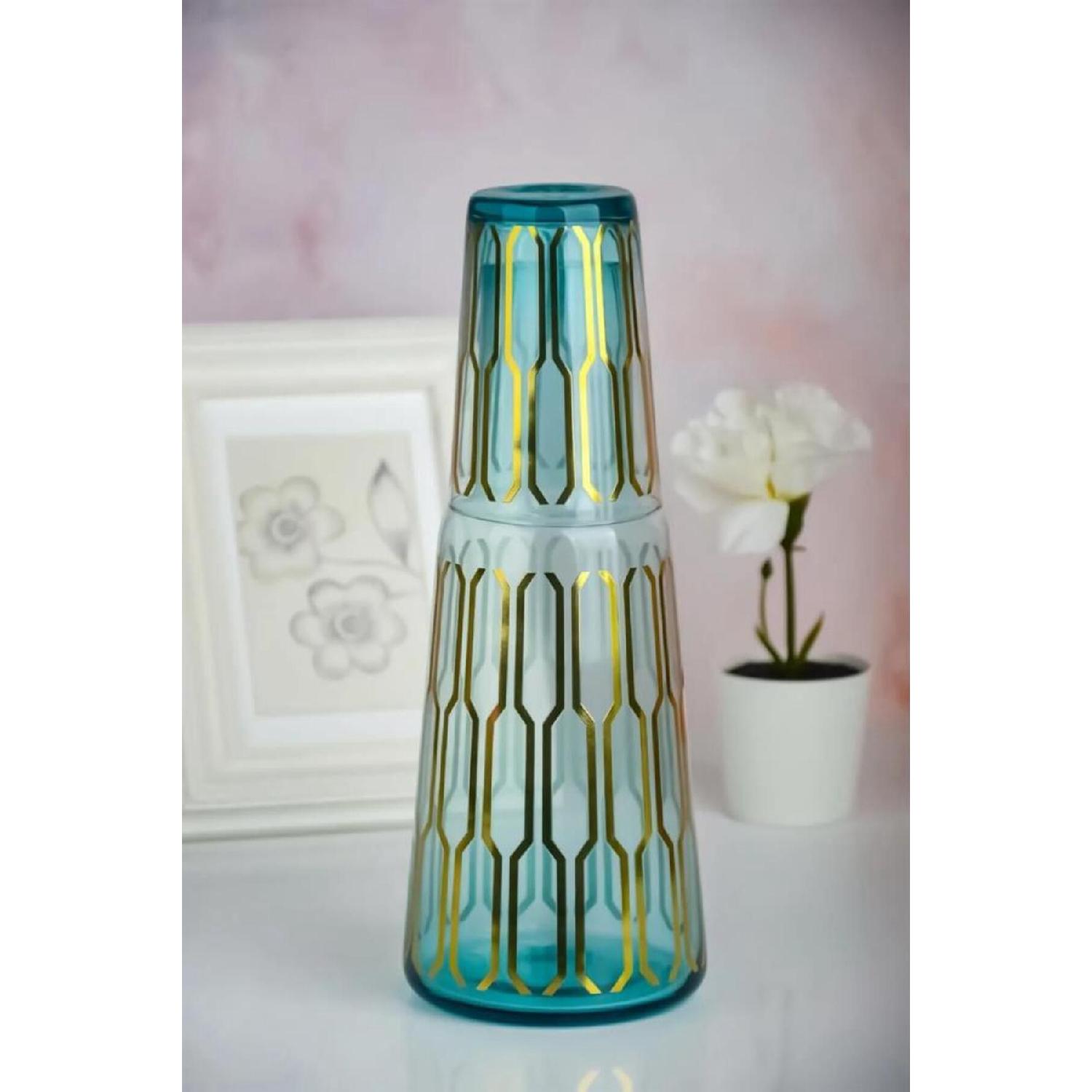 

Hexagonal Motif Gilded Glass Bedside Jug With Cup 1 L Turquoise фіолетовий