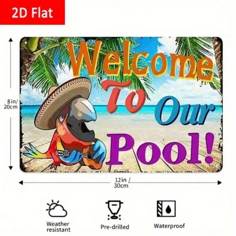 Tropical Metal Wall Art Pool Beach Decor Sign