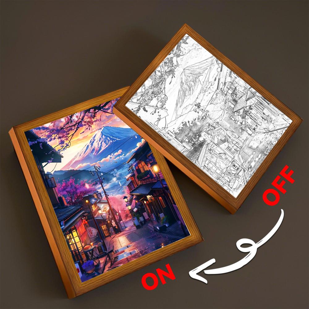 Asian Tokyo Eastern Cities Pretty Cityscape Painting Photo Frame Bedside Light Home Office Perfect Gift Traveler LED and for Kid Friendly Entertaining