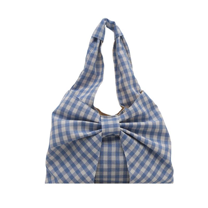 Women's Shoulder Bags Retro Bow Plaid Ladies Underarm Vest Bag Korean Style Casual Portable Female Shopping Handbags Tote Bags