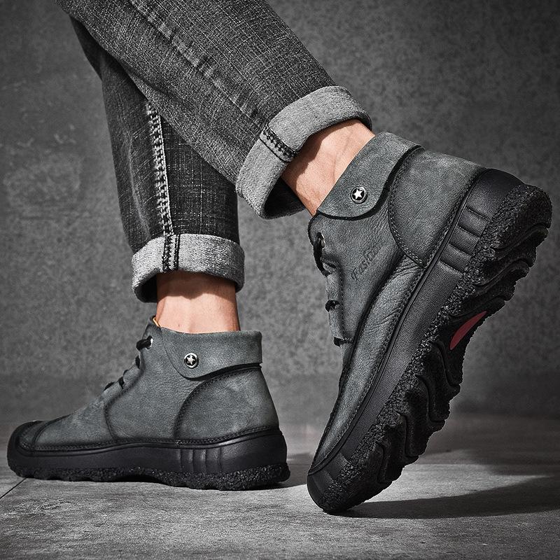 

Мужские ботинки из натуральной кожи, плюшевые мужские зимние ботинки, модные мужские ботинки 0, мужские ботинки на шнуровке из кожи, ботильоны botas 45 серый