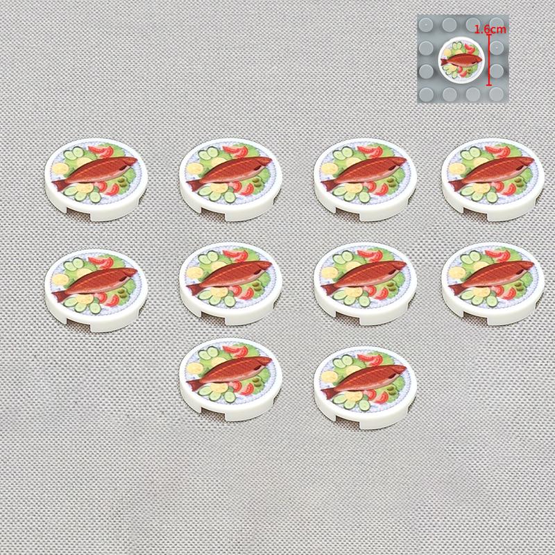 City Food Building Blocks Character Accessories Printing Set Fish Mushroom Fruit Burger Refrigerator Hot Dog Pizza Basin Toy