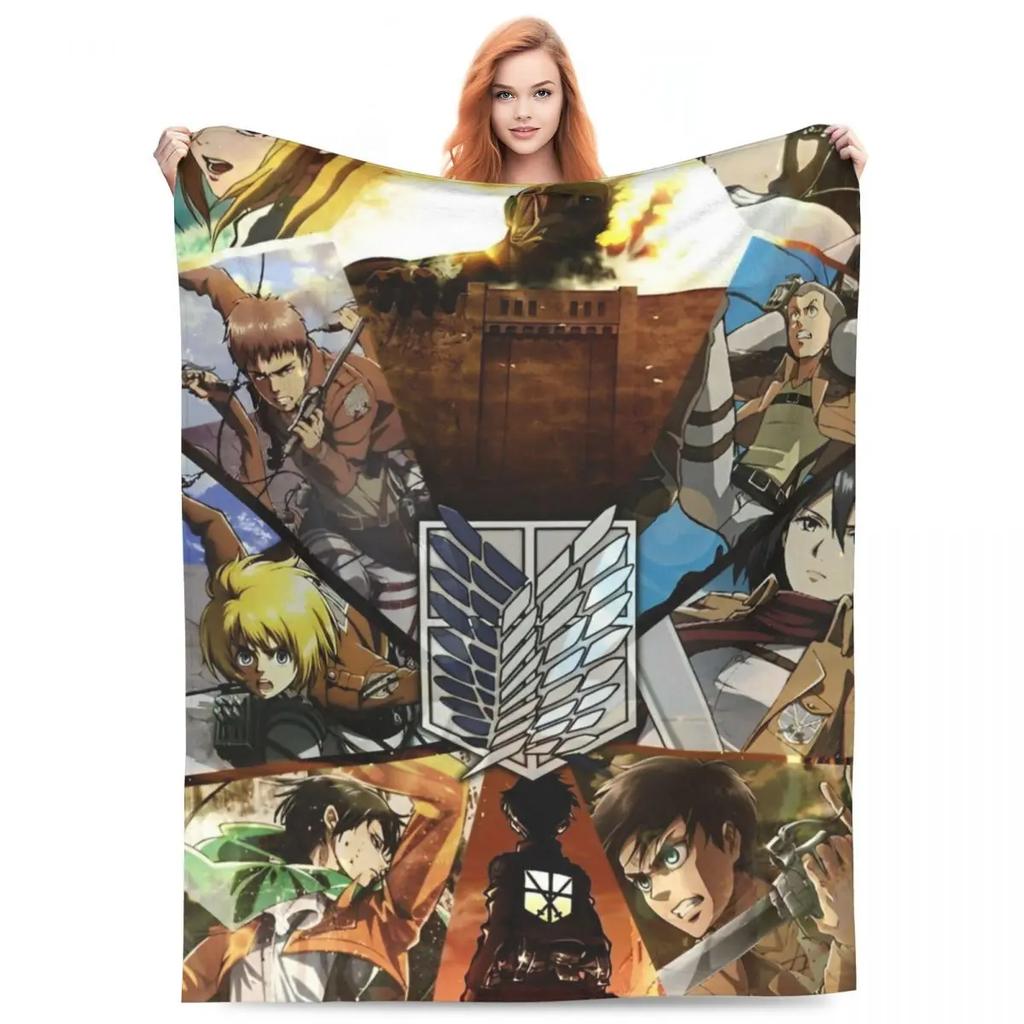 Attack On Titan Anime Manga Fleece Throw Blankets Action Blanket for Bedding Travel Lightweight Thin Bedroom Quilt