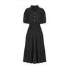 T View Collar Gold Embellished Shirred Flare Dress_V6B-Cop042