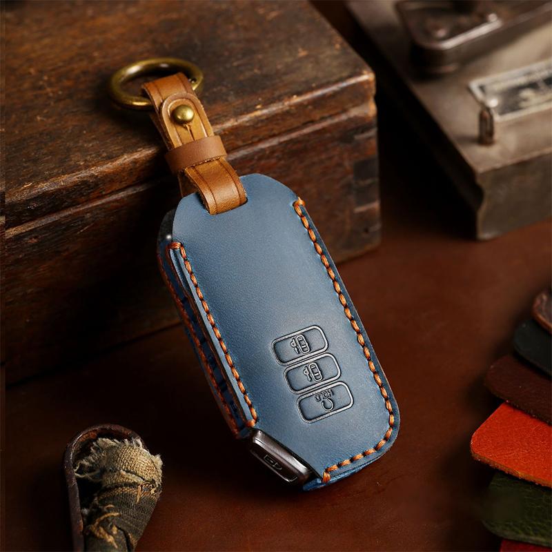 Car Key Case Cover Genuine Leather Keychain Accessories for Kia Ev6 Seltos K5 Sorento Mq4 7 Button Keyring Holder Shell