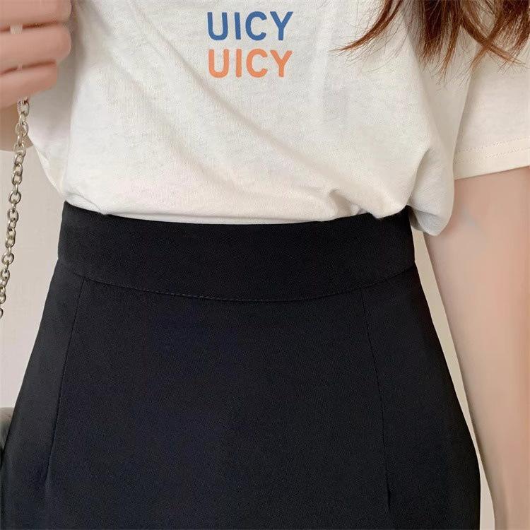 Dámská sukně áčkového střihu s vysokým pasem a zadním rozparkem - Korejská móda, Slim střih, Střední až dlouhá délka