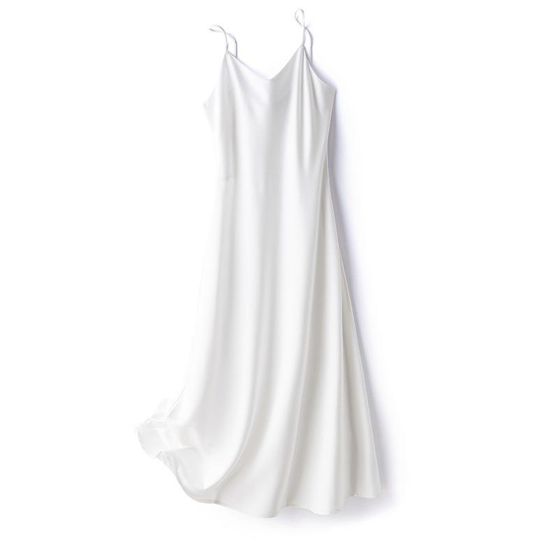Summer French Acetic Acid Satin Sexy Strap Dress Women's Mid Length Style with Solid Color Underlay Skirt Fashion Women's Wear