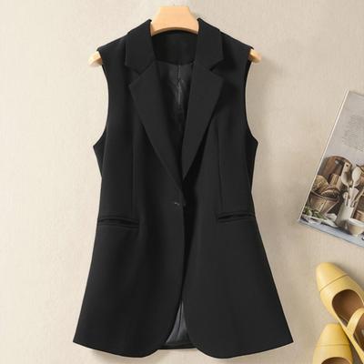 Colete Feminino de Verão Lapela Sem Mangas Design de Bolsos Colete Único Ajustado Cor Sólida Estilo Trabalho Escritório