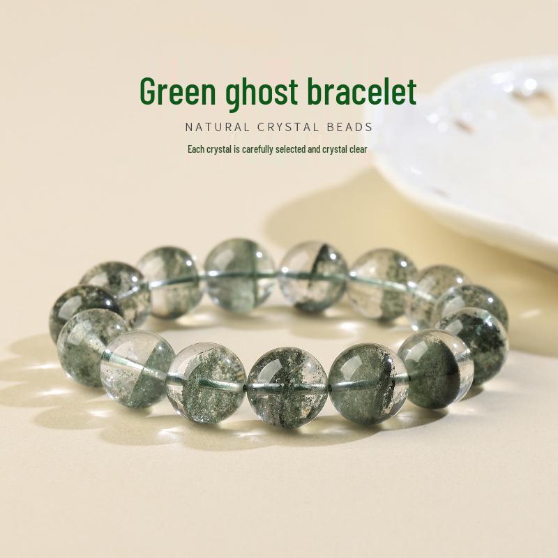 Natural Green Phantom Crystal Stellar Geode Beaded Bracelet