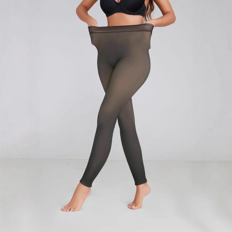 Plus Size Leggings Nine-point Round Machine Fake Meat-through Thermal Pants Seamless Crotch Fleece Leggings Women